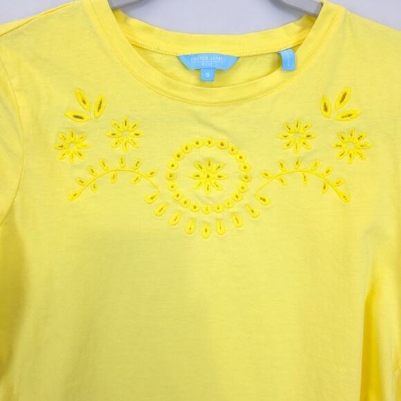 Draper James Rsvp Shirt Embroidered Tee Women S Yellow Short Sleeve Crewneck - Picture 7 of 9
